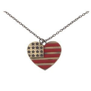 Alilang Antique Gold Tone American Flag Heart Pendant Necklace with Enamel Detailing - 1 of 3