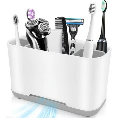 LunaLulinlk Toothbrush Holders for Bathrooms, Toothbrush Toothpaste Holder with Adjustable Dividers and Drainage, 5 Slots Tooth Brush Holder Gray