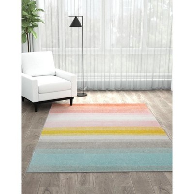 Colorful Multi Stripe Rectangular Kids Rug in Synthetic Material
