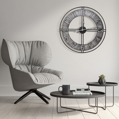 Sorbus 24" Distressed Gray Oversized Metal Wall Clock
