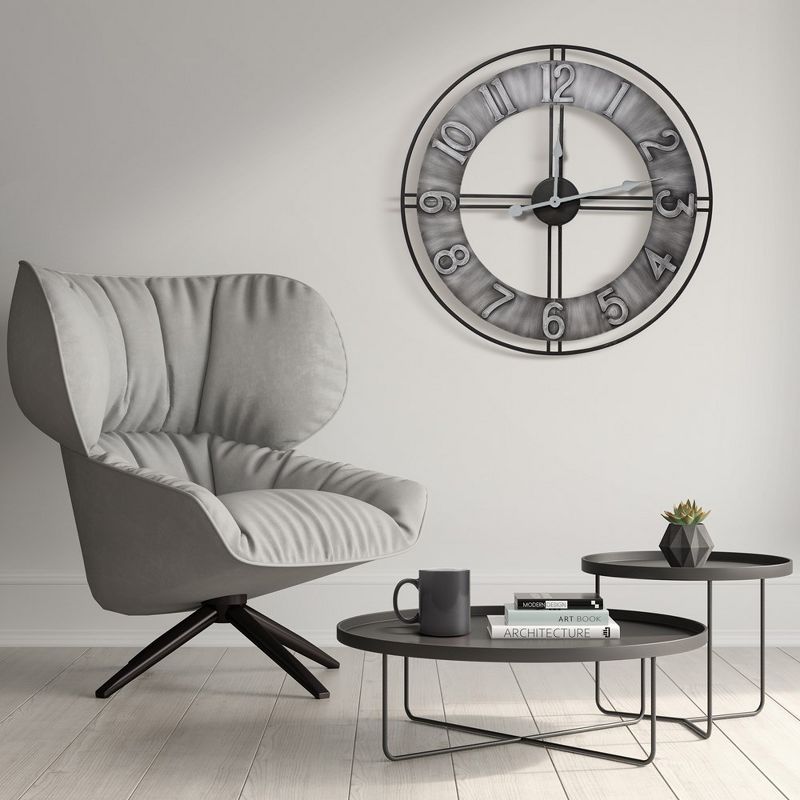 Sorbus 24" Distressed Industrial Gray Oversized Round Metal Wall Clock - Beautifully decorate any wall space in the household, 3 of 9