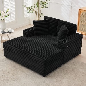 Chaise Lounge Chair Indoor, Comfy Corduroy Lounge Sofa with Charging Station, Cup Holders & Throw Pillows - 1 of 4