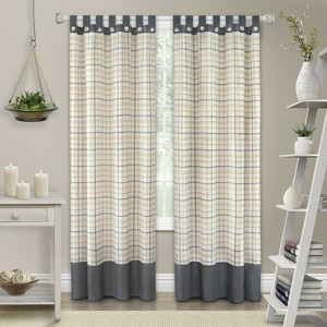 Kate Aurora 2 Pack: Shabby Farmhouse Plaid Tab Top Tattersall Window Curtains - 1 of 1