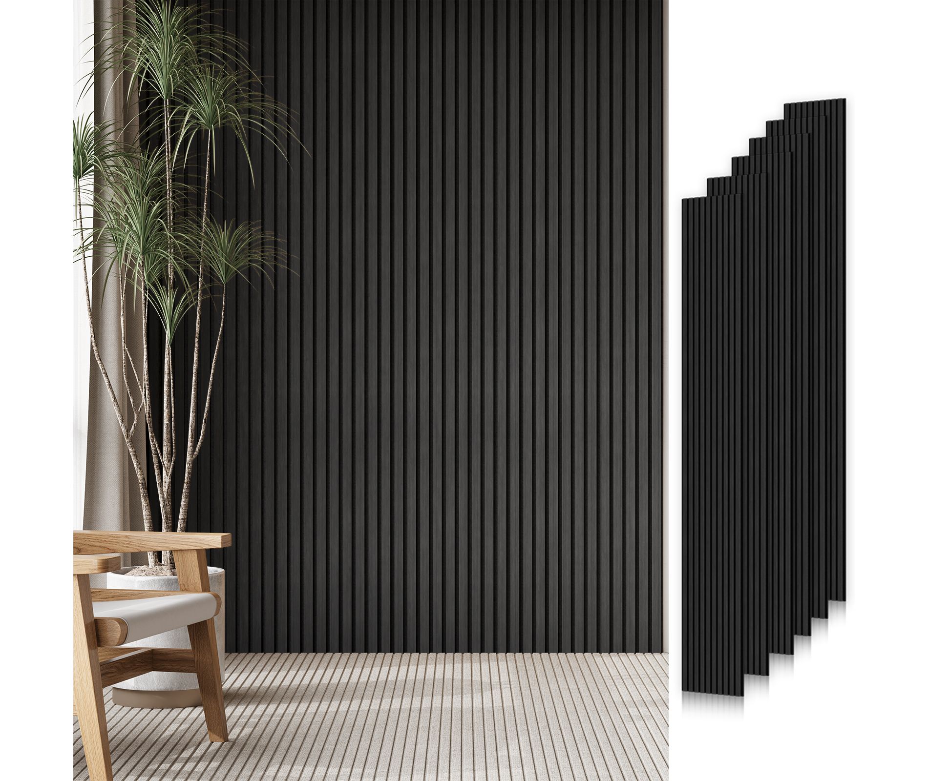 SMARTSTANDARD 94.09 in. x 7.87 in. x 0.9 in. Slat Wood Acoustic Sound Absorbing 3D Decorative Wall Paneling, 6-Pack