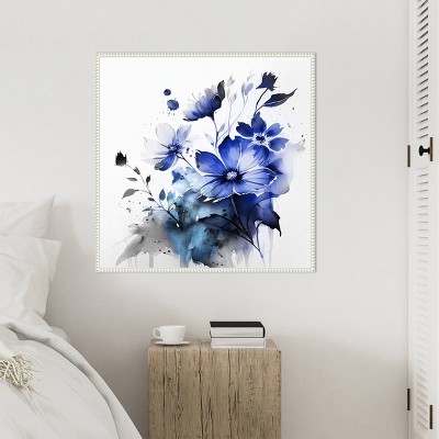 Blue Spring Floral III Abstract Canvas Wall Art with White Floater Frame