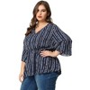 Agnes Orinda Women's Plus Size 2 Pieces Set Boho Stripe V Neck Blouses Elastic Waist Wide Leg Lounge Pants Casual Sets - 3 of 4