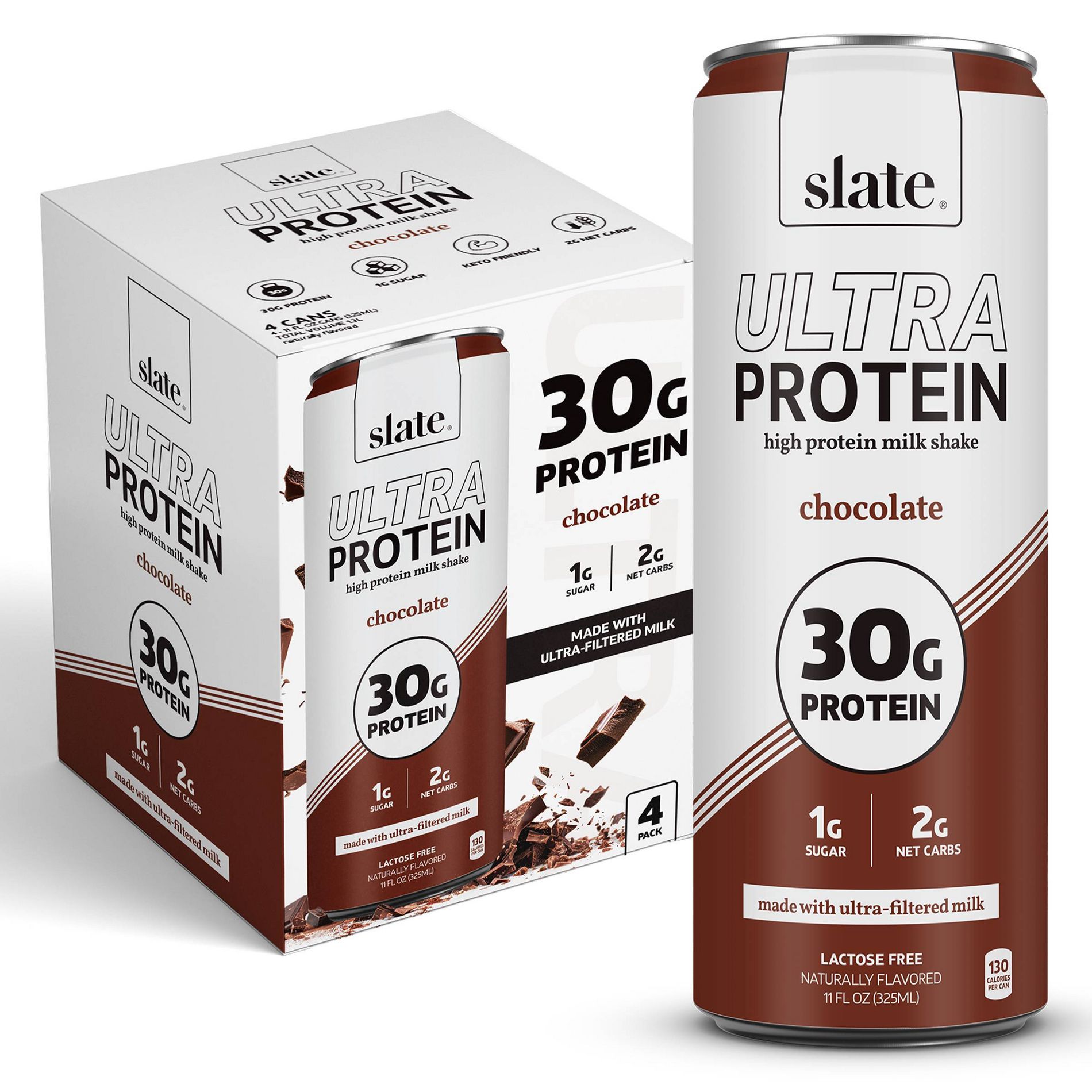 Slate Milk Chocolate Ultra 30g Protein Shake - 11 fl oz/4pk: Nutritional Drink, Ready to Drink, Milk Protein