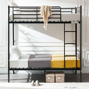 Karl Home White Twin Over Twin Bunk Bed for Kids/Adults with Stairs Flat Rungs - 1 of 4