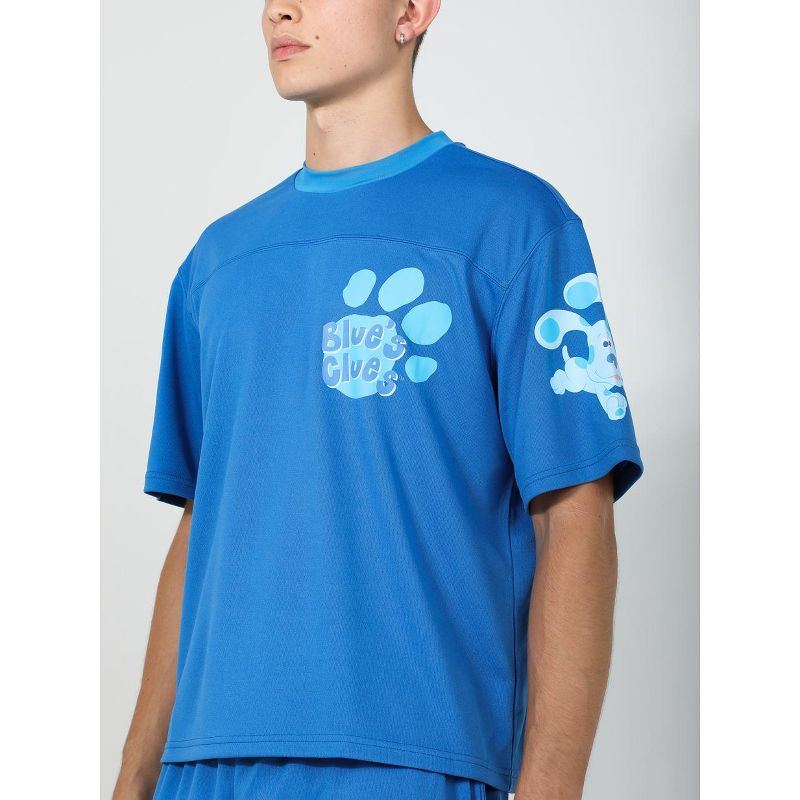 Blue's Clues Paw Print Logo & Blue Character Art Crew Neck Short Sleeve Blue Mesh Jersey, 5 of 7