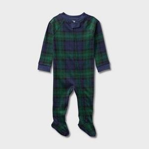 Baby Plaid Ribbed Holiday Matching Family Footed Pajamas - Wondershop™ Green - 1 of 3