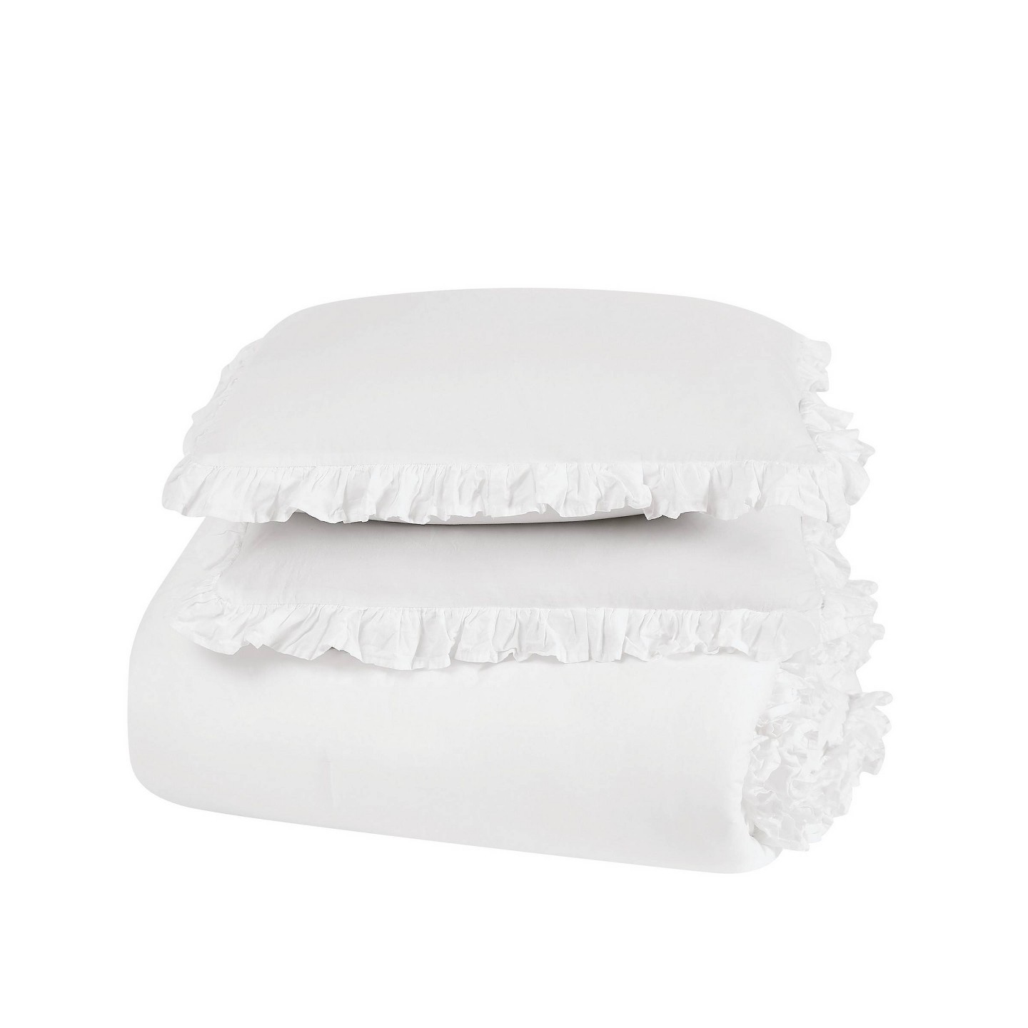 Комплект с одеялом The Farmhouse by Rachel Ashwell 3pc Full/Queen Ruffled Washed Comforter Set White, цвет: Белый — фото 3