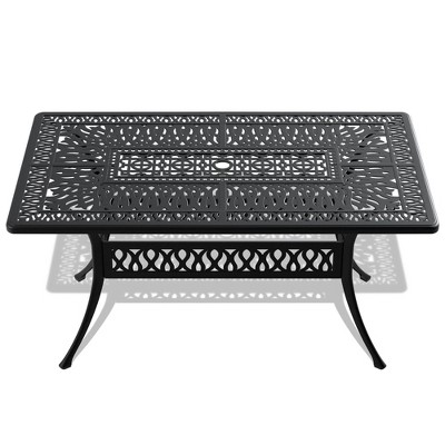 Hzzkey 58.27 "L x 34.65" W Rectangular Outdoor Cast Aluminum Dining Table with 1.88" Umbrella Hole,Black