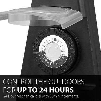 Black Waterproof Outdoor Dual Timer Outlet with 15A Capacity