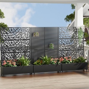 Wooakway 142"W × 72"H Black Rectangle Metal Planter Box with Trellis Raised Garden Bed with Arbor Privacy Screen with Wheels - 1 of 4