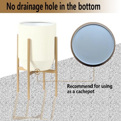 Set of 2 Gray and Off White Metal Planters with Gold Stand
