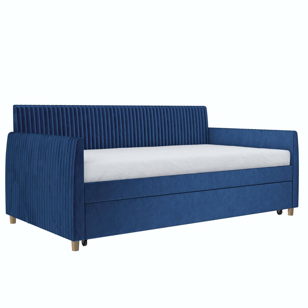 Photos - Bed Frame Twin Daphne Upholstered Daybed with Roll Out Trundle Blue Velvet - Mr. Kat