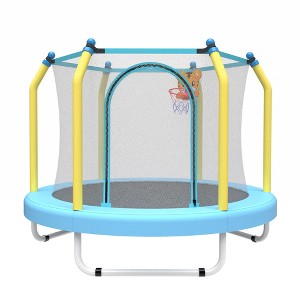 YONWAY 55" Trampoline for Kids, ith Net, Basketball Hoop, 440lbs Capacity, Toddler Indoor & Outdoor Small Trampoline, for Boys & Girls - 1 of 4