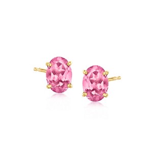 Ross-Simons 1.60 ct. t.w. Oval Pink Tourmaline Stud Earrings in 14kt Yellow Gold - 1 of 3