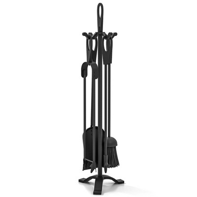 Tangkula 5 Pieces Fireplace Tool Set w/ Poker Tongs Brush Shovel and Stand Handles Black