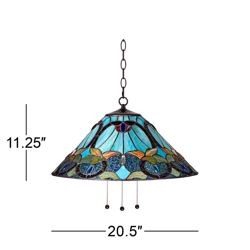 Robert Louis Tiffany Harvest Bronze Plug In Swag Pendant Chandelier 20 1/2" Wide Mission Art Glass 3-Light Fixture for Dining Room Home Kitchen Island, 4 of 9