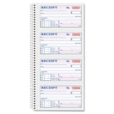 TOPS Money/Rent Receipt Spiral Book 2-3/4 x 4 3/4 2-Part Carbonless 200 Sets/Book 4161