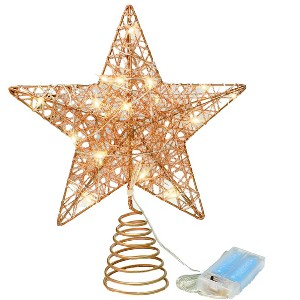 Aoibox 10 inch Rose Gold Wire Christmas Tree Topper Star 1 Piece with 20 LED Lights Elegant Glitter Free Holiday Tree Decoration - 1 of 4