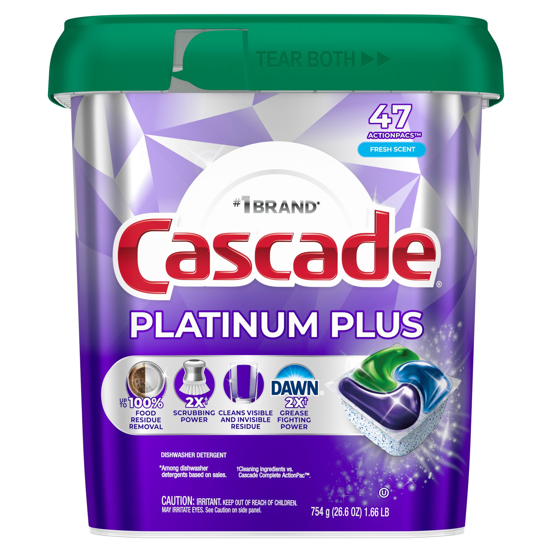Cascade Platinum Plus Pods Dishwasher Detergent - Fresh - 47ct