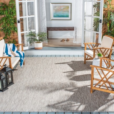 Beige Geometric 4' Square Indoor/Outdoor Area Rug