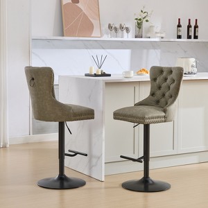 FONTOI 2 PCS Thick Barstools with Adjusatble Seat Height, Swivel Bar Stools with Backs for Living Room Kitchen Pub, Green, 20.4"*49.9"*17.5" - 1 of 4