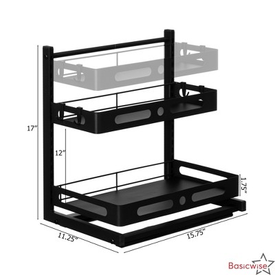 Basicwise Adjustable Height Under Sink Pull-Out Organizer 2-Tier Sliding Shelf Rack Heavy-Duty Mesh Baskets for Kitchen — фото 8