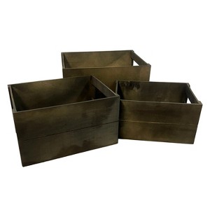 Essential Decor & Beyond 3-Piece Set Natural Wooden Crate Storage - 1 of 4