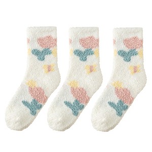 Anna-Kaci 3-Pair Fuzzy Floral Print Lounge Socks with Soft Texture and Cozy Fit - 1 of 4