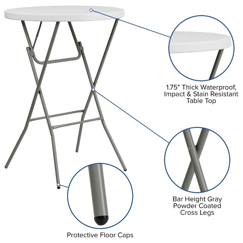 Emma and Oliver 2.6-Foot Round Granite White Plastic Bar Height Folding Event Table, 4 of 9