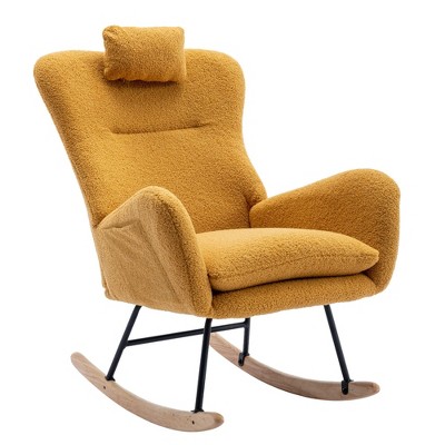 NicBex Teddy Fabric Glider Rocking Chair,Upholstered Nursery Rocking Chairs with High Backrest,Modern Rocking Chair,Nursing Chair for Bedroom,Yellow