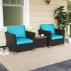 Costway 3PCS Patio Rattan Furniture Set Cushioned Sofa Storage Table with Wood Top Red/Black - 3 of 4