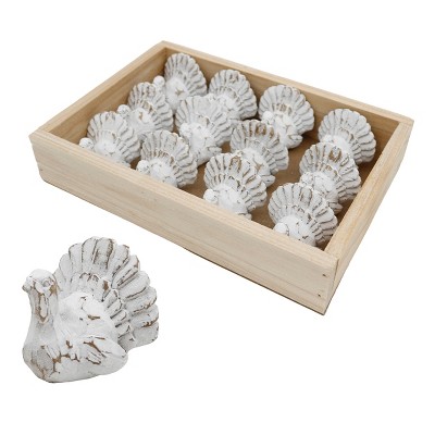 Transpac Mini White Turkey Figurines Set of 12 Fall Harvest Decor Indoor Use Gift Giving Unique Design for Seasonal Celebrations