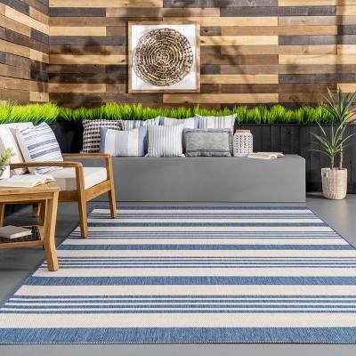 Coastal Charm Blue Stripe Synthetic 52" Outdoor Rug