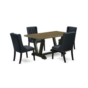HomeStock 5-Piece Distressed Jacobean Finish Solid Wood Top Dining table with 4 Chairs - 1 of 4
