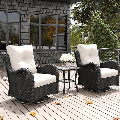 LayinSun Outdoor Patio Furniture Set, Black Rattan Wicker Sectional Swivel Rocker Chairs Sets with Ottomans, Swivel Glider Chair