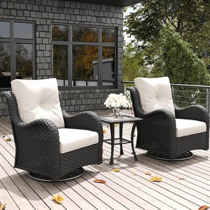 LayinSun Outdoor Patio Furniture Set, Black Rattan Wicker Sectional Swivel Rocker Chairs Sets with Ottomans, Swivel Glider Chair - 1 of 4