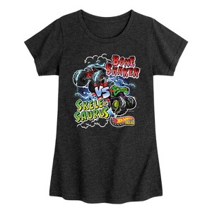 Girls' - Hot Wheels - Bone Shaker Vs Skelesaurus -Youth Girls Short Sleeve T-Shirt Fitted Short Sleeve Graphic T-Shirt - 1 of 4