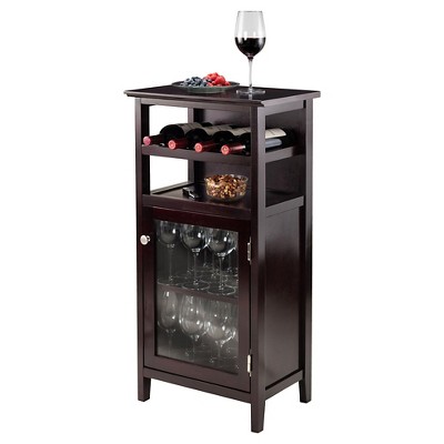 Espresso Transitional 19'' Wine Cabinet with Glass Door & Metal Pulls