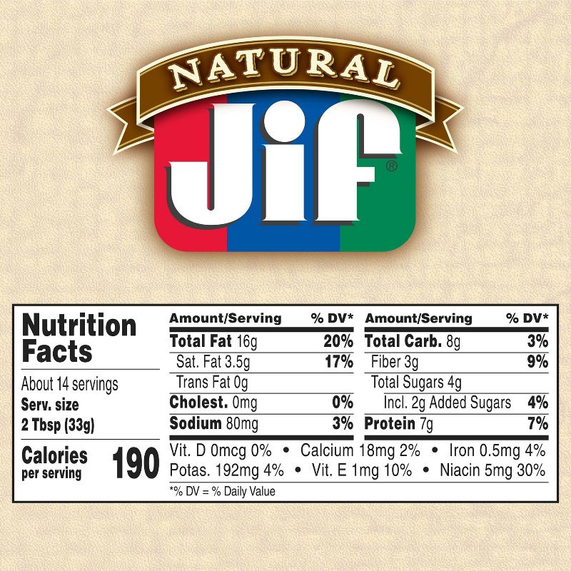 Jif Natural Low Sodium Creamy Peanut Butter - 16oz, 6 of 7