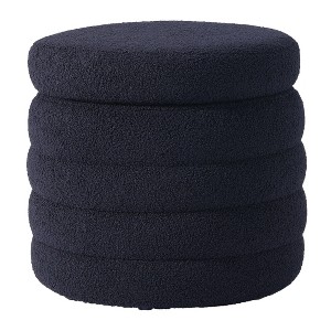 WestinTrends Alexandria Mid-Century Modern Faux Shearling Shearling Round Storage Ottoman - 1 of 4