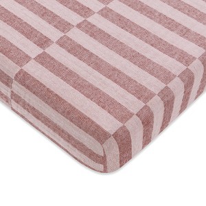 Babyletto Muslin Mini Crib Sheet, GOTS Certified Organic Cotton - Maroon Stripe - 1 of 4