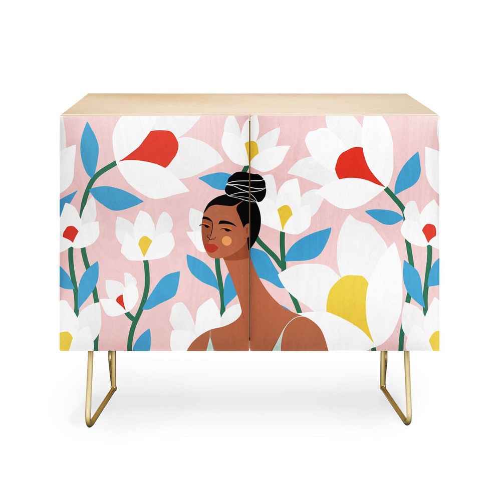 Maritza Lisa Boho Top Knot Credenza Birch/Gold - Deny Designs: Mid-Century Modern, Adjustable Shelves