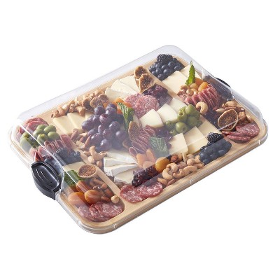 Bamboo Charcuterie Board with Clear Locking Lid and Compartments