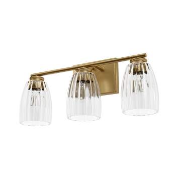 3-Light Rossmoor Clear Glass Bathroom Vanity Wall Light Fixture Luxe Gold - Hunter Fan