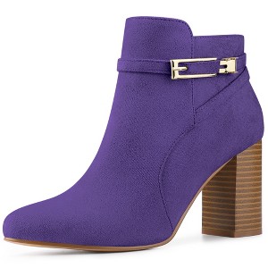 Allegra K Women's Round Toe Buckle Chunky Heel Ankle Booties - 1 of 4