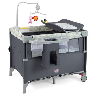 Image of Costway 5-in-1 Baby Beside Sleeper Bassinet Portable Crib Playard w/Diaper Changer Gray